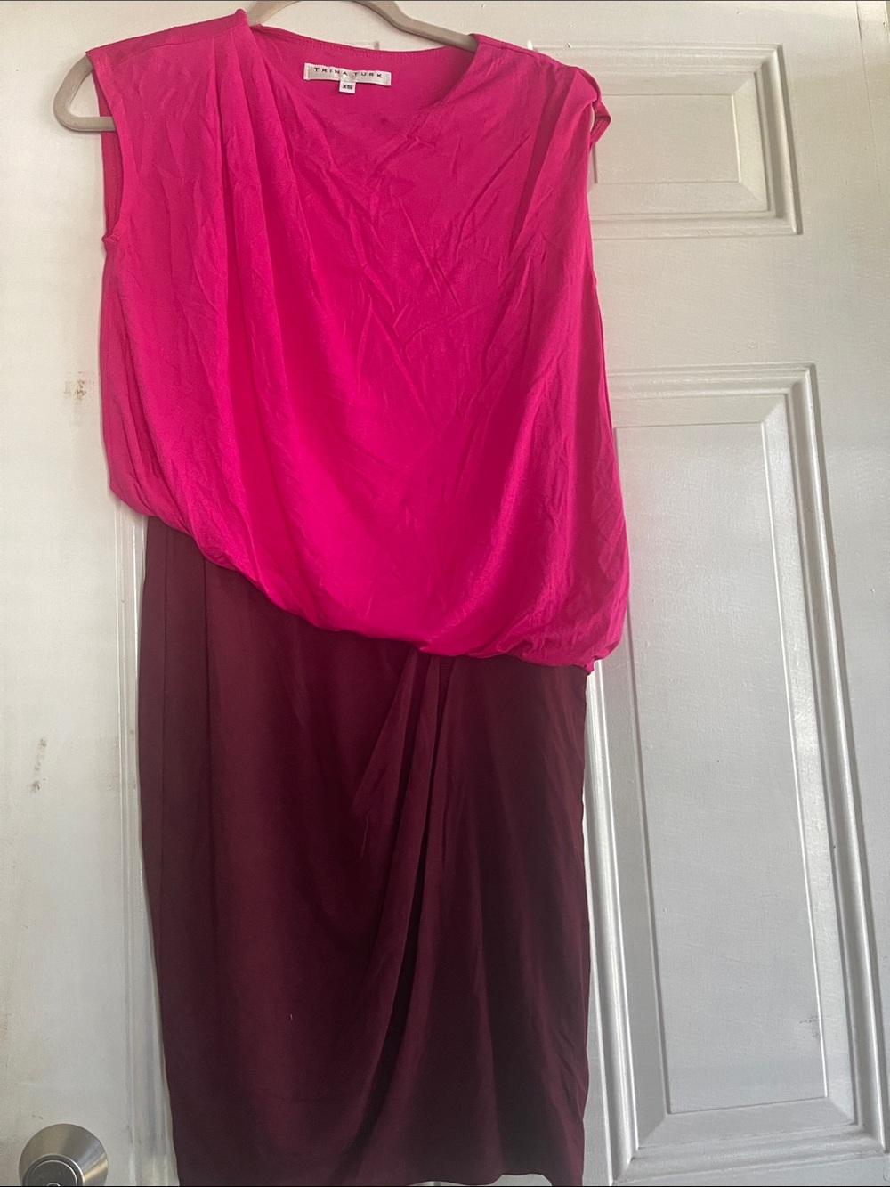 Trina Turk Hot Pink and Burgundy One-Shoulder Dress
